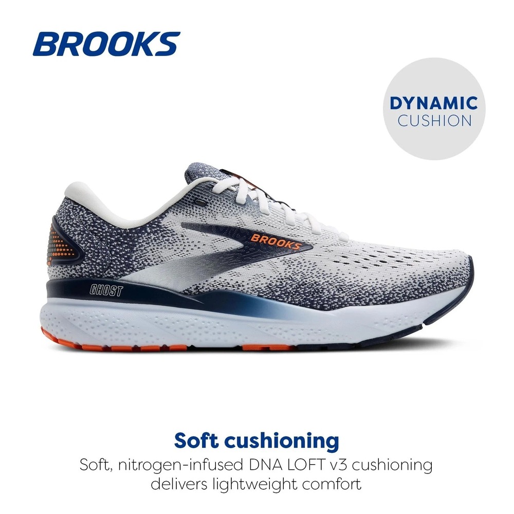 Brooks Ghost 16 Mens Size 13 Running Shoes White/Peacoat/Orange NEW